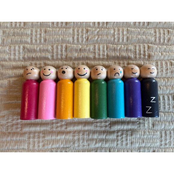 Set of 8 Wooden Emotional Peg People Montessori Toy Colorful Rainbow - Picture 2 of 7